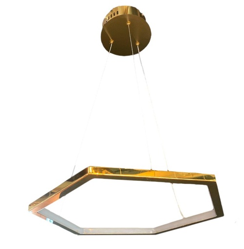 [181581 | 1007-600] Lamp. Colg. Led T/Hexagono D60Cm Luz Interior 24W 3K Dorado 85-265V