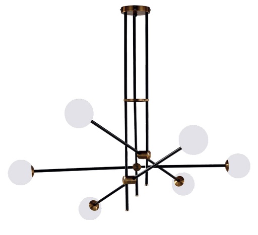 [181726 | YB-148-6L] Lamp. Colg 6L G9 Bolas Negro+Dorado Vidrio 100X80cm