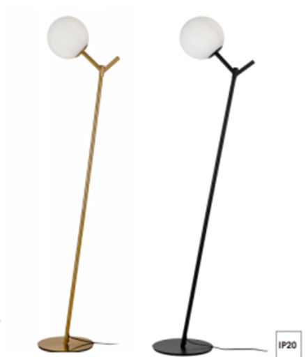 [181835 | GF2075-GD] Lamp. Piso 1L E27 T/Farol D20Cmxh155Cm Dorado Metal+Blanco Glass
