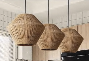 [181913 | DD-7126] Lamp. Colg. 3L E27 Cuerda Hoja De Papel (330X26Mm)