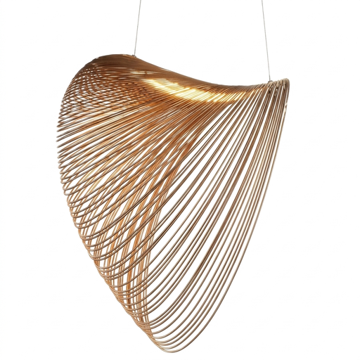 [183385 | 8906P/D600] Lamp. Colg. Led Cuerdas+Madera Natural 16w 3k (D600xH400)mm