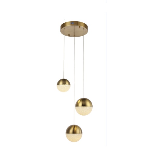 [191017 | NC9234P-3/AGB] Lamp. Colg. 3L G9 Varias Med. Dorado Metal+Acrilico Base Redonda 160Mmm