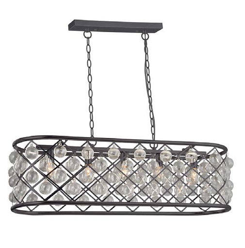 [191073 | NC15827P-5 B6] Lamp. Colg. Oval Metal+Bolas Cristal 98X3Cm 5Xe14