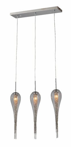 [191127 | NC6139P-3B] Lamp. Colg. Pantalla Vidrio+Metal Tipo Gota 3G9X40W