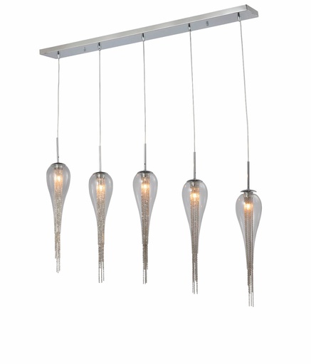 [191128 | NC6139P-5B] Lamp. Colg. Pantalla Vidrio+Metal Tipo Gota 5G9X40W