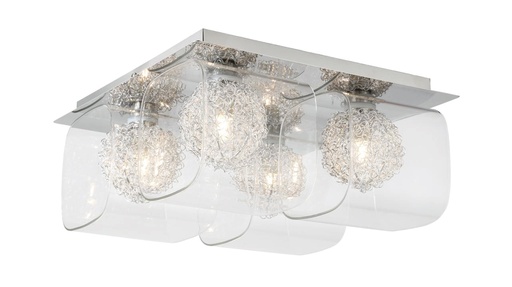 [191161 | NIC-1096C-4A] Lamp. Techo 4G9 Metal+Vidrio T/Cubo 300X300Mm