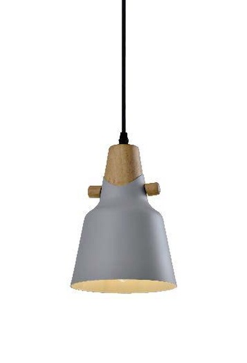 [200013 | KZYDLT8508S Gy] Lamp. Colg. 1L E27 Alum.Gris+Madera T/Red. (170x230)Mm