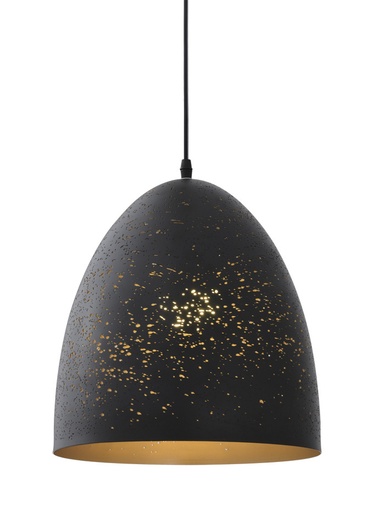 [200028 | DT1619 L MBK+LTG] Lamp. Colg. 1L E27 T/Oval. Metal Troquel. Negro Vintage+Dorado (D300xH300)mm