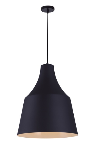 [200100 | T7788 NEGRO] Lamp. Colg. 1L E27 T/Campana Alum. Negro+Blanco (D270xH330)mm