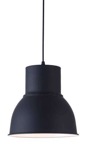 [200134 | T7061S NEGRO] Lamp. Colg. 1L E27 T/Campana Alum. Negro+Blanco (D250xH300)mm