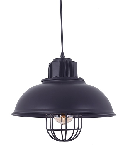 [200162 | T7084 NEGRO] Lamp. Colg. 1L E27 T/Campana+Reja Alum. Negro (D320xH230)mm