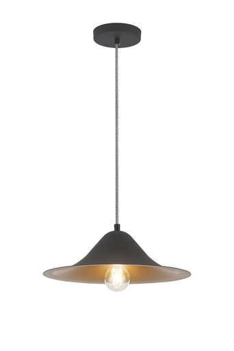 [200177 | T7041 M] Lamp. Colg. 1L E27 Aluminio Negro+Dorado T/Plato (D350X200Mm)