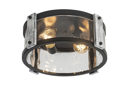 [200273 | T2044] Lamp. Techo 2L E27 Metal+Madera (D330X180Mm)