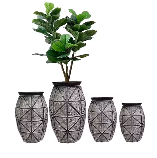 [350039 | JY10006 T4] Maceta Fibra De Cemento T/Cono Triangulos 45X45X80Cm