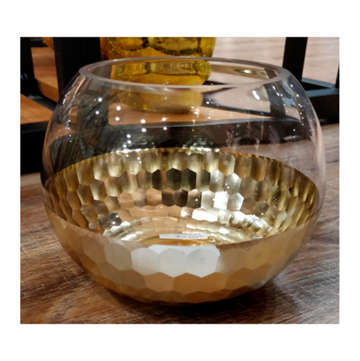 [350090 | A5-9] Florero Redonndo Con Detalle Metal En Oro Grande