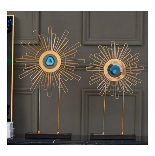 [350110 | BJ-0105-L] Figura De Metal Dorada Con Detalle De Cuarzo Azul Grande