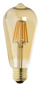 [430181 | ST64 ambar] Foco Led T/Edison Vidrio Ambar E27 8W 2.7k 110-130V