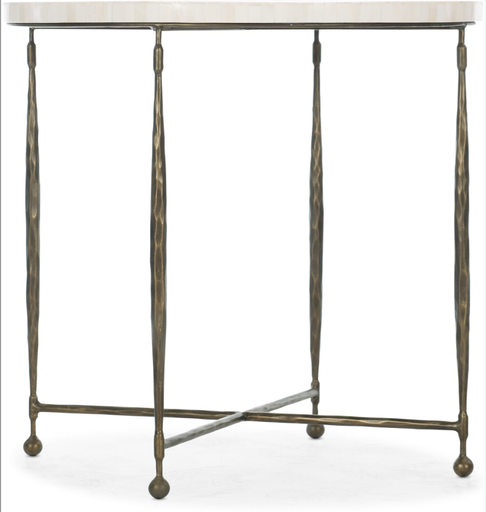 [151371 | 7228-80033-00] Mesa esquinera de madera redonda c/incrustaciones t/marfil