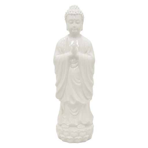 [151420 | 38686] FIGURA DE CERCAMICA DE BUDA PARADO COLOR BLANCO