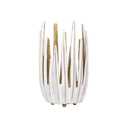[151441 | 15-736] PORTA VELA DE METAL EN FORMA DE FLOR BEIGE/ORO