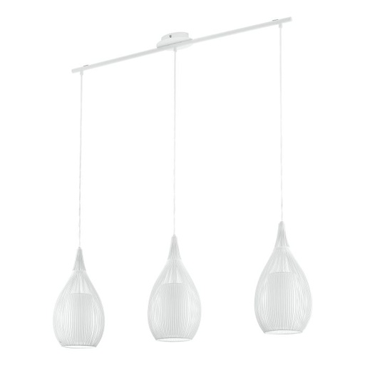 [195061 | 94388] LAMP. COLG. 3L E27 T/JAULA RAZONI ACERO BLANCO+VIDRIO OPAL (1100X990MM)