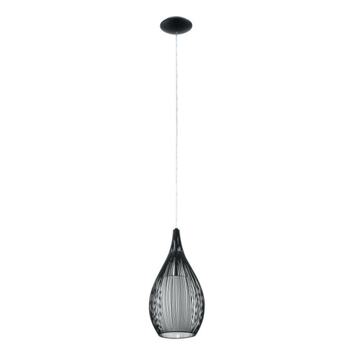 [195065 | 92252] LAMP. COLG. 1L E27 T/JAULA RAZONI ACERO NEGRO+VIDRIO OPAL (1300X190MM)