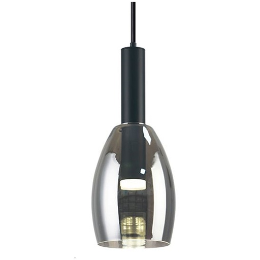 [200045 | F240118A MBK+AH LED] Lamp. Colg. Led T/Copa Metal+Vidrio+Acrilico Negro+Fume 7w 3k (D150xH360)mm