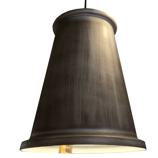 [200303 | T7167 RUSTICO] Lamp. Colg. 1L E27 T/Campana Alum. Rustico+Blanco (D190xH350)mm