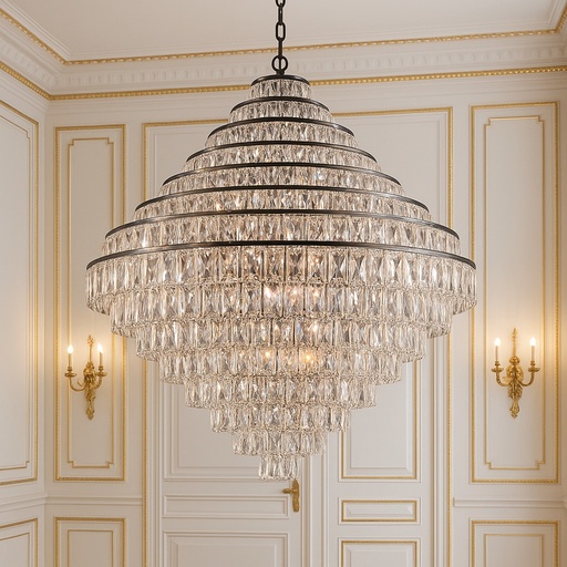 [183592 | 8863/1500+1] Lamp. Colg. 58L E14 T/Rombo Cristal+Metal Dorado (D1500xH1600)mm