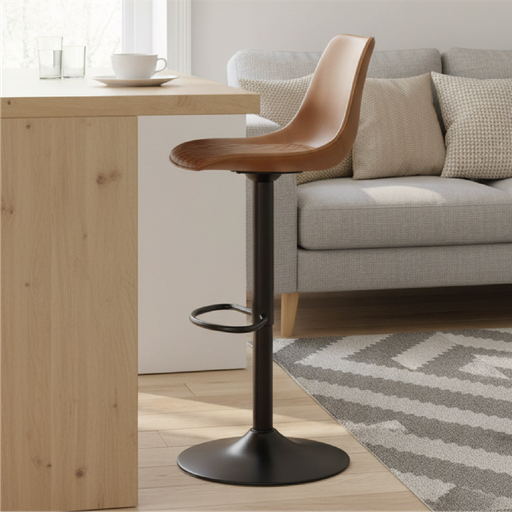 [161038 | 9085L M7] Taburete Ajustable Cuero Sintetico Metal Negro Map/7 cm