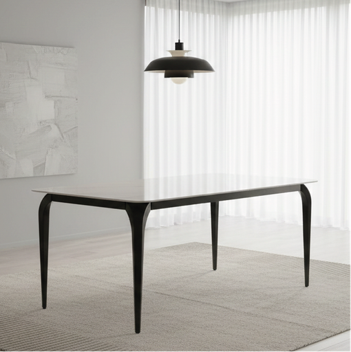 [162333 | D006#] Mesa Comedor Rectangular Ceramica Blanco+Base Metal Negro (160x80x75)cm