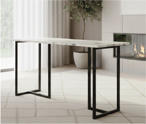 [162332 | D003 T2] Mesa Comedor Rectangular Ceramica Blanco Brillante+Base Metal Negro (180x90x75)cm