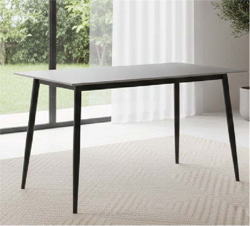 [162328 | D004 T2] Mesa Comedor Ceramica Gris Brillante+Patas Metal Negro (160x90x75)cm