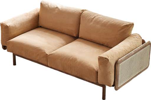 [160128 | SF020-2S] Sofa Doble Camel+Madera Fresno (192x90x80)cm