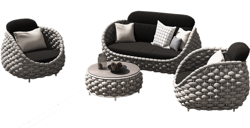 [160125 | HY005#] Juego Sofa Ext. Cuerda Tejida Gris 1+1+2 (1s=80x80x70cm 2s=150x80x70cm)+Mesa D60cm