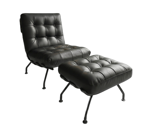 [161051 | 9129 Negro] Sillon de Cuero Negro Costela Tumbona + Ottoman